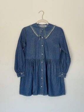 Fresh Dinosaurs Kids Rodeo Surf Frayed Collar Denim Button-Front Dress - Size 10